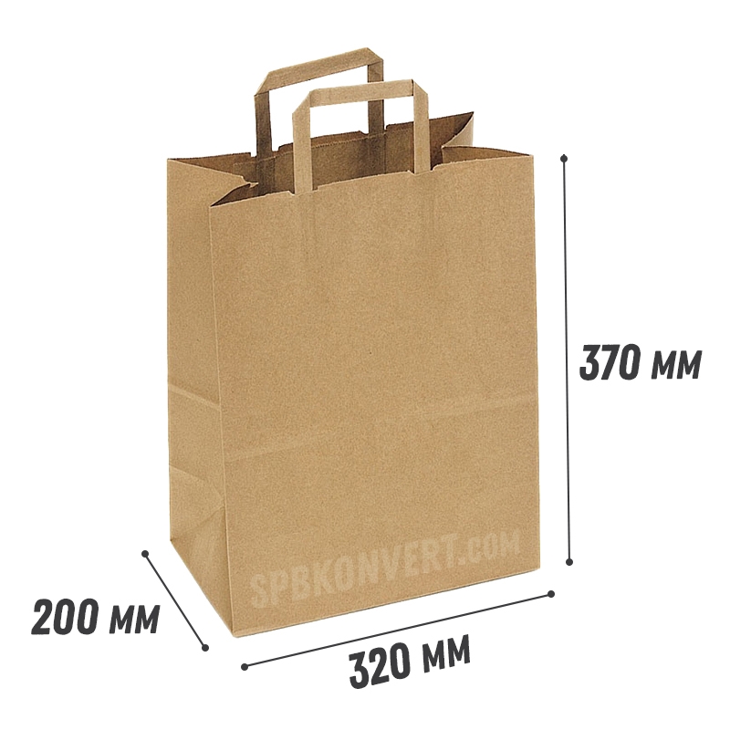 КРАФТ ПАКЕТ 320х200х370 мм | Коричневый | Плоские ручки 320/200/370 kraft/flat
