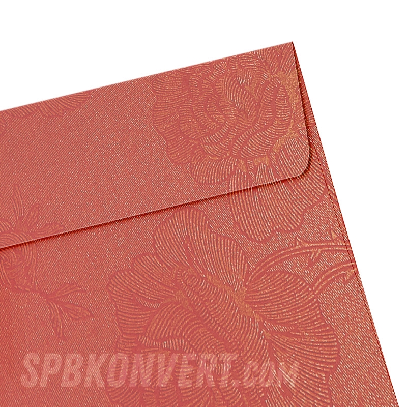 RED I FLOWER DL 110х220 мм дизайнерский конверт красный перламутр с цветочным рисунком | 120 г/м² FLOW-DL-33