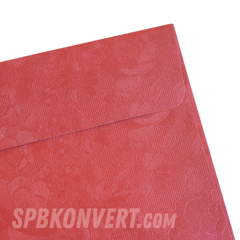 RED II FLOWER DL 110х220 мм дизайнерский конверт красный металлик с цветочным рисунком | 120 г/м² FLOW-DL-34