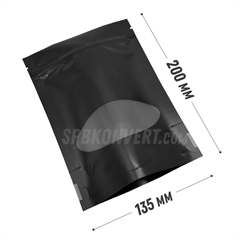 ЧЕРНЫЙ МАТОВЫЙ ДОЙ-ПАК 135*200+40 мм С ОВАЛЬНЫМ ОКНОМ и замком zip-lock D2325
