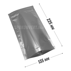 СЕРЕБРЯНЫЙ МАТОВЫЙ ПАКЕТ ДОЙ-ПАК 135х225+40 мм, zip-lock D2510