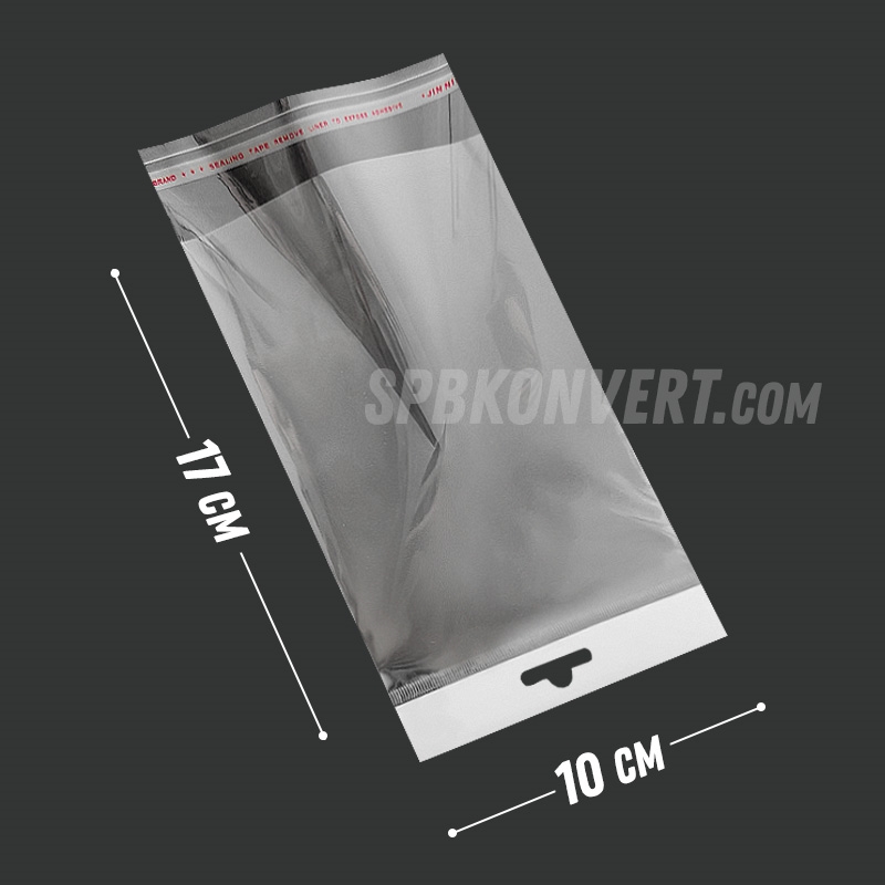 БОПП ПАКЕТ 10х17+3 см С ЕВРОПОДВЕСОМ | 25 мкм | клеевой клапан (ЕСТЬ СКВОЗНОЕ ОТВЕРСТИЕ - диаметр 8мм!!!) PE10/17_tmp_ЕСТЬ СКВОЗНОЕ ОТВЕРС