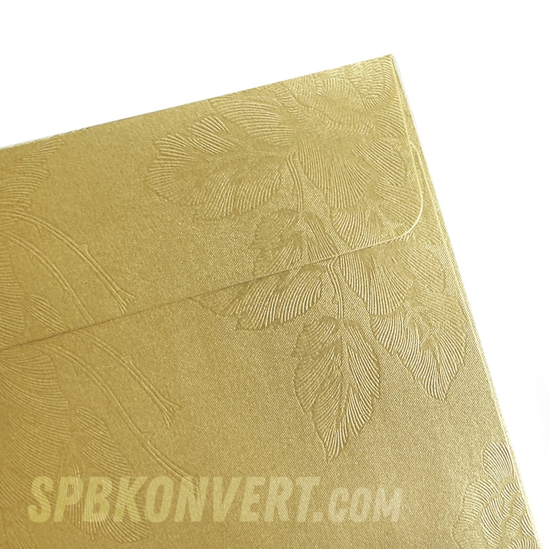GOLD FLOWER DL 110х220 мм дизайнерский конверт золото металлик с цветочным рисунком | 120 г/м² FLOW-DL-32